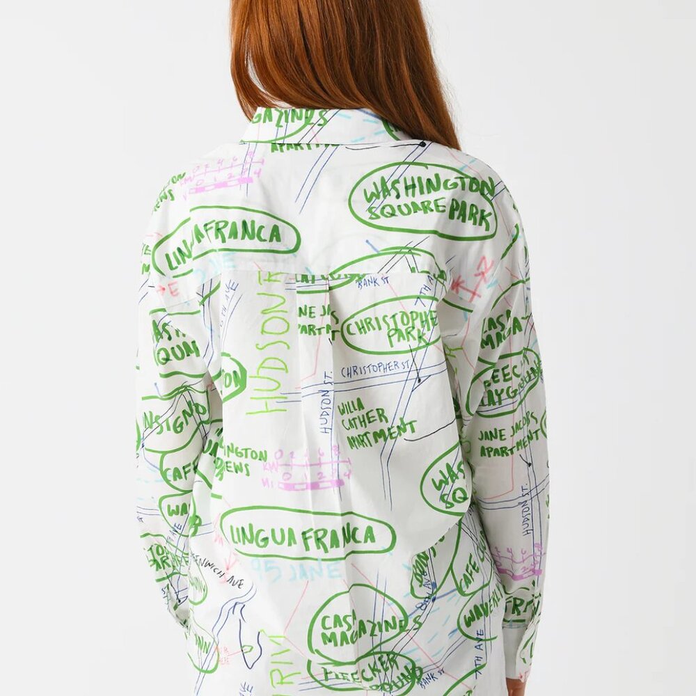 NEW Lingua Franca Bonsignor Button Down Shirt Map Print West Village Novelty M - Picture 2 of 11